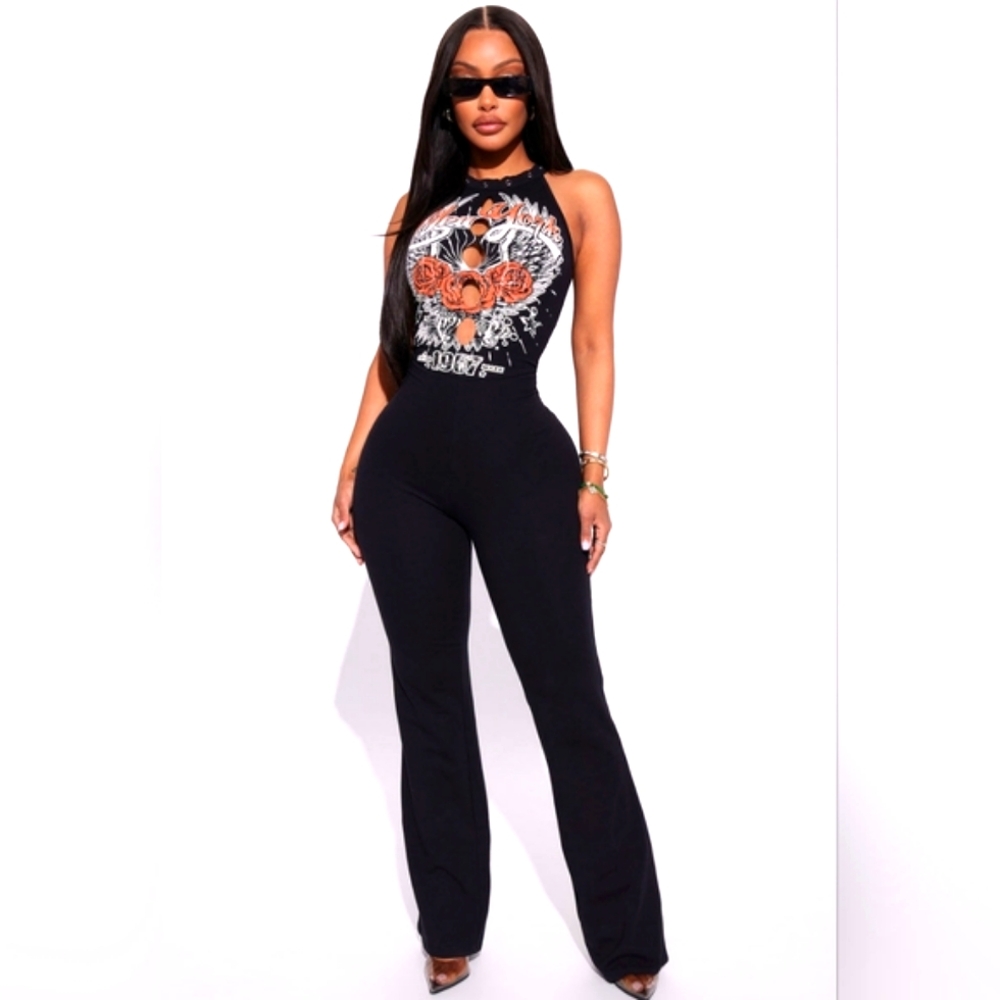 New York Graphic Black Sleeveless Jumpsuit Plus Size 3x Never Worn